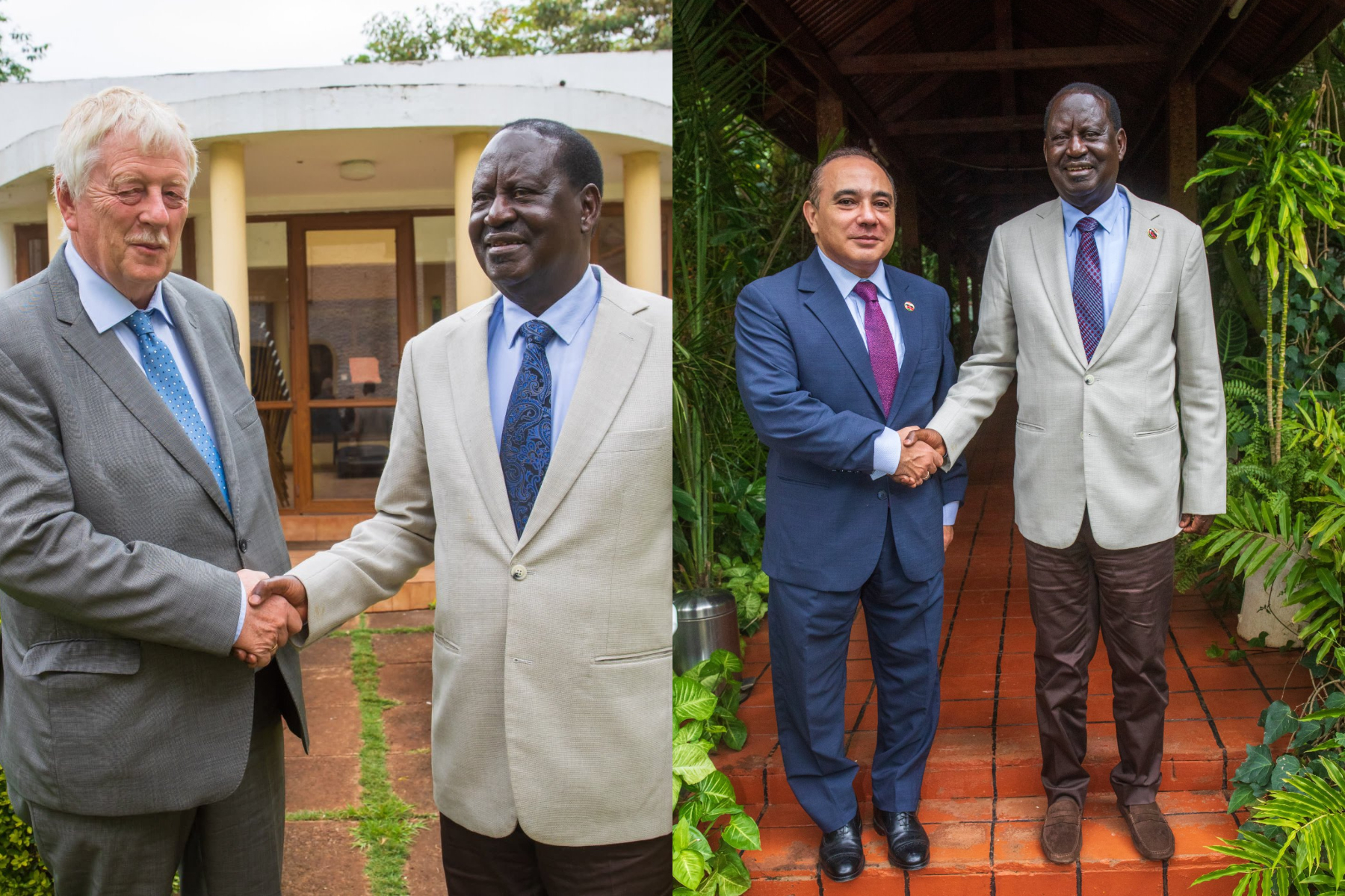 Photo collage of Raila Odinga with Netherlands and Egypt ambassadors to Kenya.